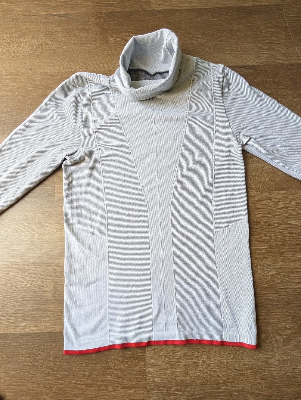 Athleta Light Gray Turtleneck Sweater with Red Hem